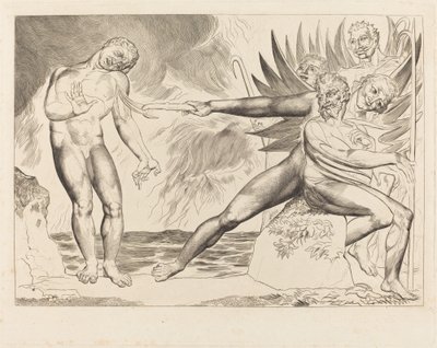 Cirkeln av de korrupta tjänstemännen, djävlarna som plågar Ciampolo, 1827. av William Blake