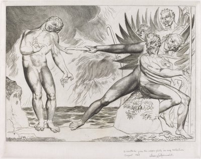 Cirkeln av de korrupta tjänstemännen, djävlarna som plågar Ciampolo, 1827. av William Blake
