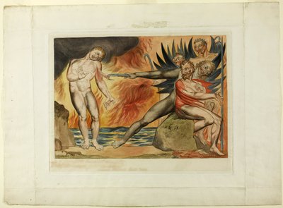 De korrupta tjänstemännens krets; djävlarna plågar Ciampolo. Inferno, canto XXII av William Blake