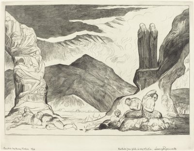 Förfalskarnas cirkel; Dante och Virgil täcker näsan på grund av stanken av William Blake