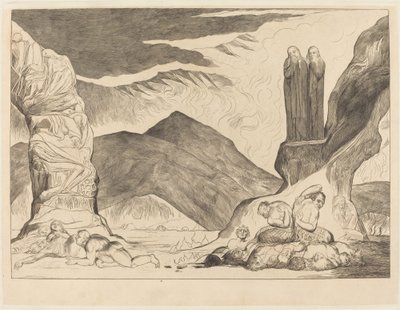The Circle of the Falsifiers: Dante och Vergilius som täcker sina näsor på grund av st av William Blake