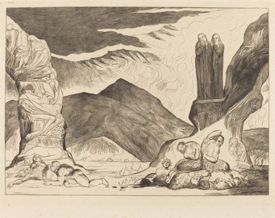 The Circle of the Falsifiers: Dante och Vergilius som täcker sina näsor på grund av st av William Blake