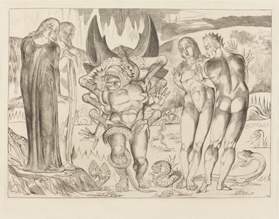 Tjuvarnas krets; Agnolo Brunelleschi attackerad av en sexfotad orm av William Blake