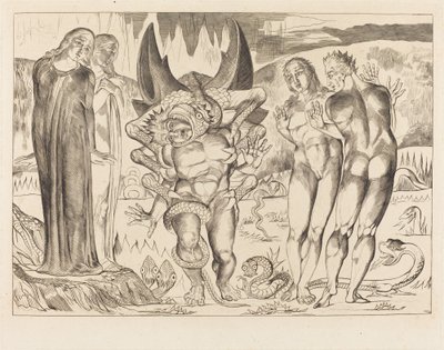 Tjuvarnas krets; Agnolo Brunelleschi attackerad av en sexfotad orm av William Blake