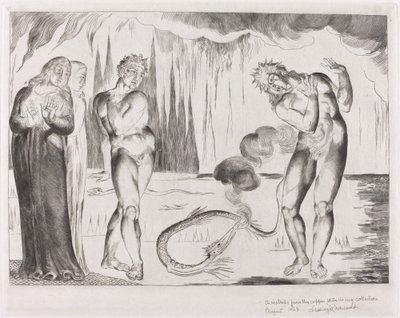 Tjuvarnas cirkel, Buoso Donati attackerad av ormen, 1827. av William Blake