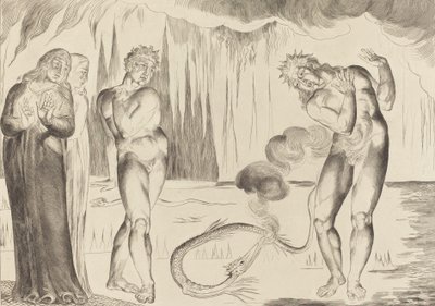 Tjuvarnas cirkel, Buoso Donati attackerad av ormen, 1827. av William Blake