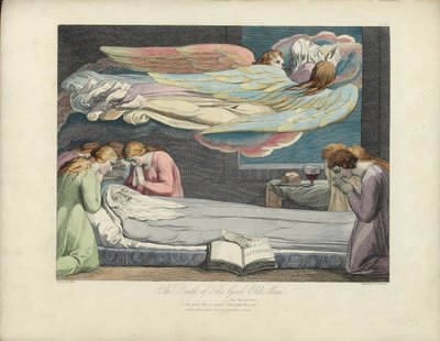 The Death of the Good Old Man, illustration från "The Grave" av Robert Blair, graverad av Louis Schiavonetti av William Blake