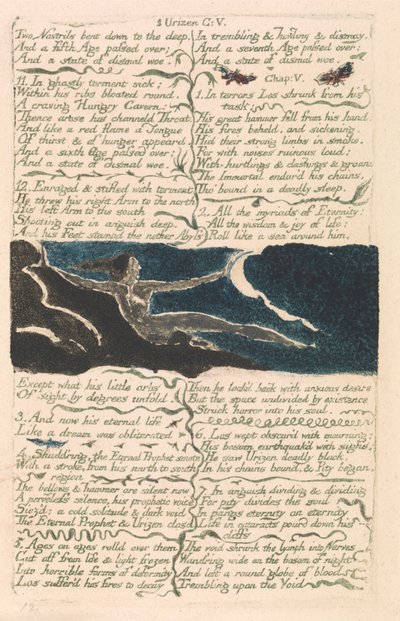Urizens första bok, plåt 11, "Två näsborrar böjda ner till djupet ...." (Bentley 13) av William Blake