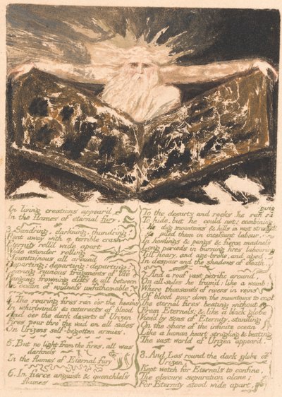 Urizens första bok, plåt 6, "I levande skapelser uppträdde ...." (Bentley 5) av William Blake