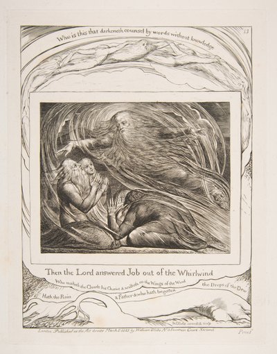 Herren svarar Job ur virvelvinden, från Illustrationer av Jobs bok, 1825-26. av William Blake