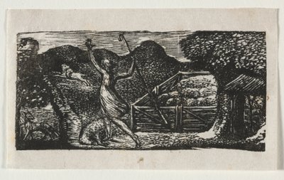 The Pastorals of Virgil, Eclogue I: The Shepherd jagar bort en varg, 1821. av William Blake