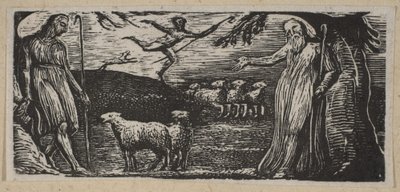 Thenot remonstrates med Colinet, Lightfoot i bakgrunden, från Thorntons Pastorals o..., 1821. av William Blake