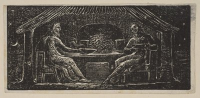 Thenot och Colinet äter sin kvällsmåltid, från Thorntons Pastorals of Virgil, 1821. av William Blake