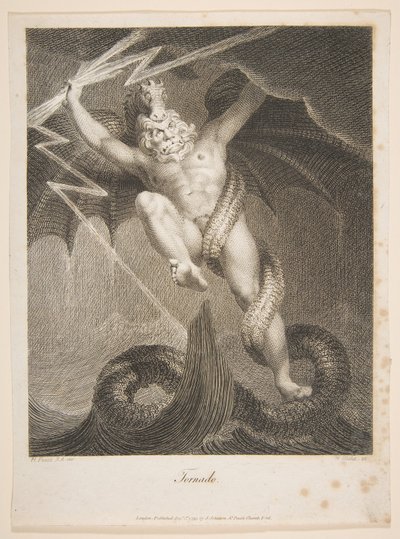 Tornado-Zeus kämpar mot tyfonen Erasmus Darwin, Botaniska trädgården, 1 augusti 1795. av William Blake