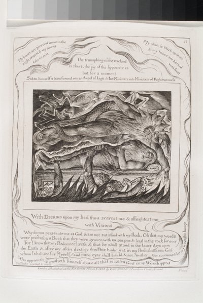 With Dreams Upon My Bed Thou Scarest Me (gravyr på india paper chine collé) av William Blake