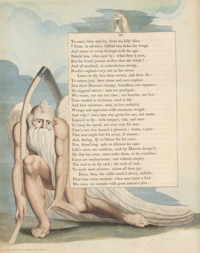 Youngs natttankar, sida 24, Tid, i förväg, bakom honom gömmer sina vingar av William Blake
