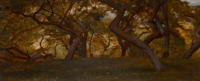 En skog nära Volterra, Italien (olja på pannå) av William Blake Richmond
