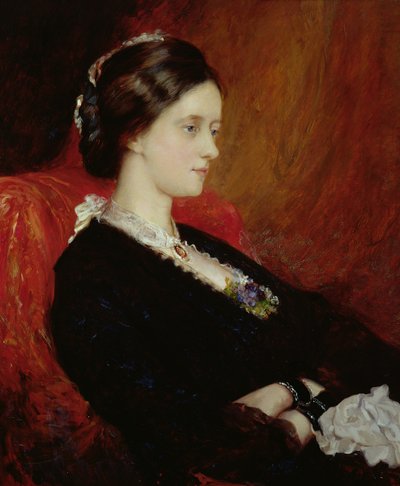 Porträtt av Hon. Mrs Emily Meynell-Ingram (1840-1904) 1884 (olja på duk) av William Blake Richmond