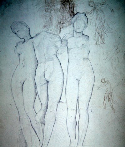 Tre nakenbilder (penna på papper) av William Blake Richmond