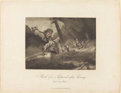Skiss av ett skeppsvrak av William Blake after George Romney