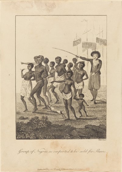 Group of Black, som importeras för att säljas för slavar av William Blake after John Gabriel Stedman