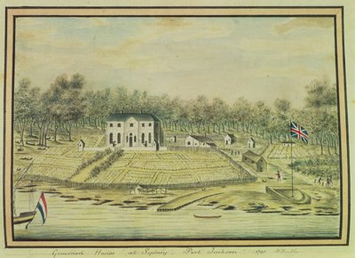 Guvernörens hus i Sydney, Port Jackson, 1791 av William Bradley