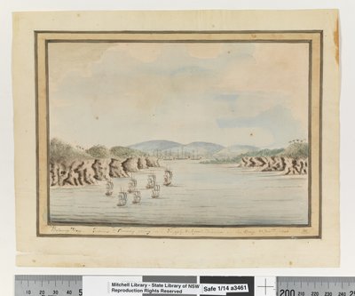 Opp. sid. 56. `Botany Bay. Sirius & Convoy går in: Supply & Agents Division in the Bay. 21 januari 1788
