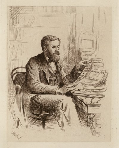 Julius Eggeling, professor i sanskrit och jämförande filologi (gravyr) av William Brassey (after) Hole