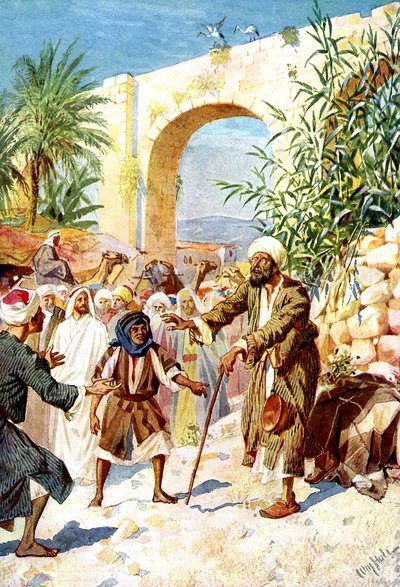 Jesus botar en blind tiggare - Bibeln av William Brassey Hole