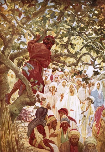 Jesus kallade till publikanen Sackeus för att underhålla honom i hans hus av William Brassey Hole
