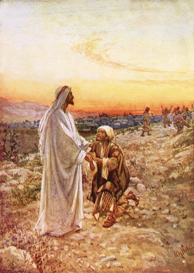 Jesus med den spetälske som återvände för att tacka. av William Brassey Hole