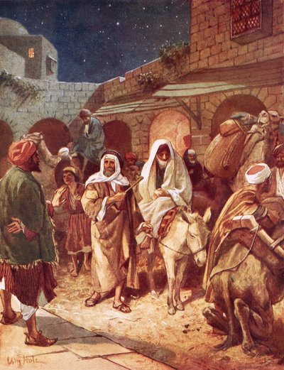 Josef och Maria anländer till Betlehem, men finner att det inte finns plats för dem på värdshuset av William Brassey Hole