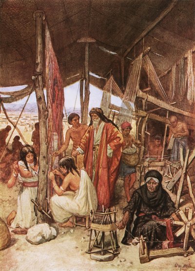 Moses inspekterade vävningen och broderierna av tabernaklets hängningar av William Brassey Hole