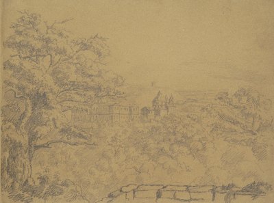 Recto: Landsbygdslandskap med kloster av William Brockedon