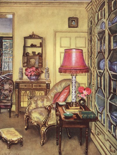 Inredningsdekoration: En liten gul salong (färglitografi) av William Bruce Ellis Ranken