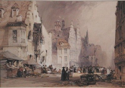 En gatumarknad i Gent (akvarell på papper) av William Callow