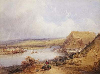Ehrenbreitstein och Koblenz från Pfaffendorfs höjder av William Callow