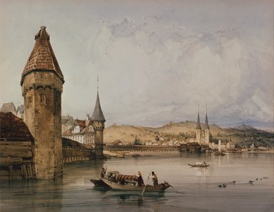 Staden Luzern, vid sjön Quatre Cantons av William Callow