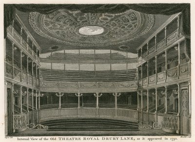 Invändig bild av den gamla Theatre Royal, Drury Lane, London, som den såg ut 1792 av William Capon