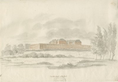 Stafford - Shire Hall: arkitektens bläckritning (tonad), nd [c 1798] (ritning) av William Carter