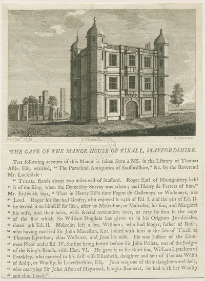 Tixall Hall - Gatehouse: gravyr, nd [c 1813] (tryck) av William Carter