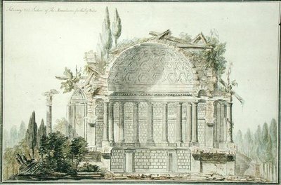 Design för ett förstört mausoleum för prinsen av Wales (1738-1820) 1752 (penna, bläck och akvarell på papper) av William Chambers