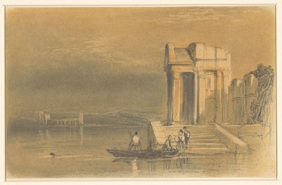 Tempelruiner på en sjö i ett italienskt landskap av Clarkson Frederick Stanfield