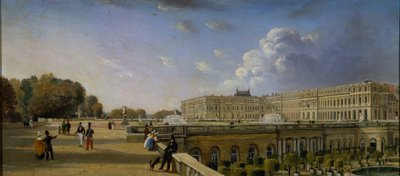 Palatset och terrassen i Versailles, ca 1825-35 (olja på panel) av William Cowen