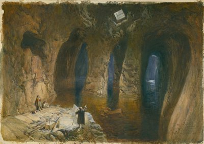Bahr el Khabeer eller Stora havets klippcistern under platsen för Salomos tempel, 1870 (wc och penna på papper) av William Crimea Simpson
