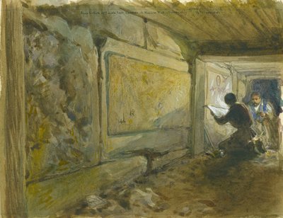 Grundläggning av sydöstra hörnet av Haram-muren, Jerusalem (wc och blyerts på papper) av William Crimea Simpson