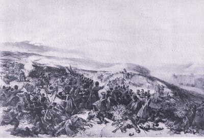 Andra laddningen av vakterna, när de återtog de två kanonbatterierna vid slaget vid Inkerman, illustration från brittiska striderna på land och hav, 1915 av William Crimea Simpson