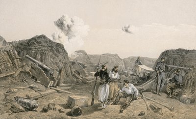 Skiss i det inre av Mamelon Vert, blickande söderut av William Crimea Simpson
