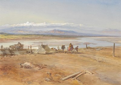 The River Chenab, Punjab, 1865 (wc & gouache på papper) av William Crimea Simpson