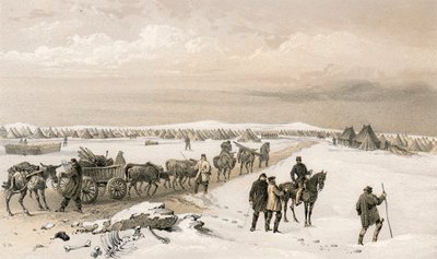 1:a divisionens läger, med utsikt norrut mot 2:a divisionens läger, Inkermannhöjden i fjärran. av William Crimea Simpson